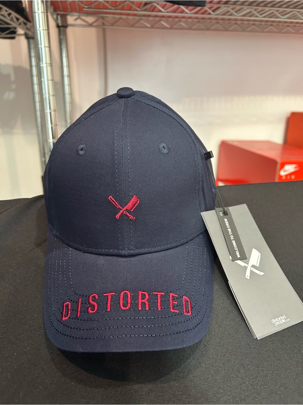 Distorted People Barber & Butcher Blades Adjustable Strap Navy Blue Cap NWT